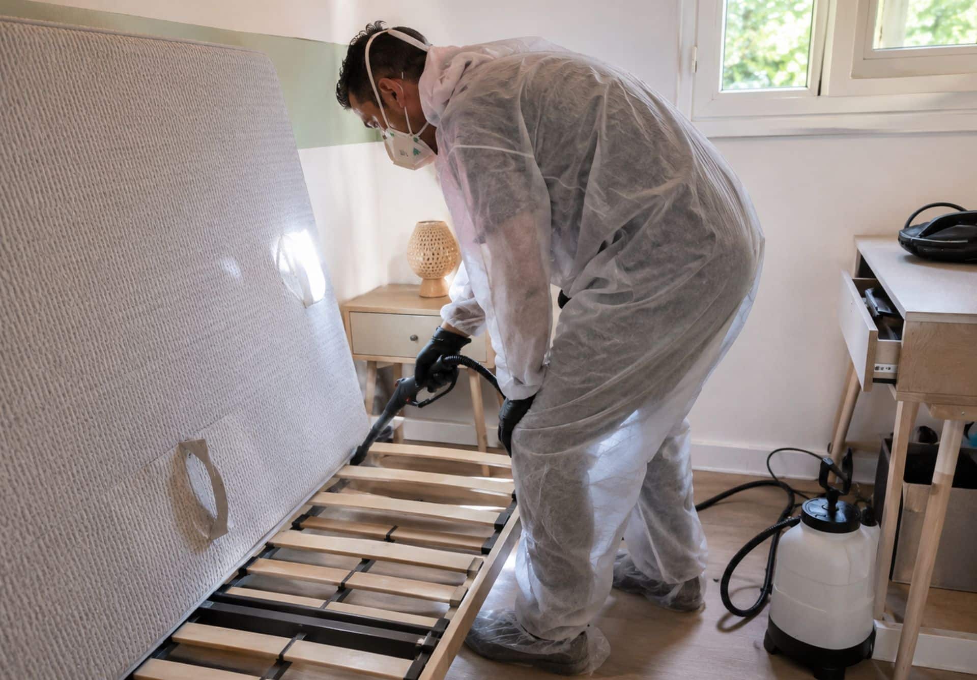 Technicien ViroXpert détectant des punaises de lit sur un matelas à Marseille