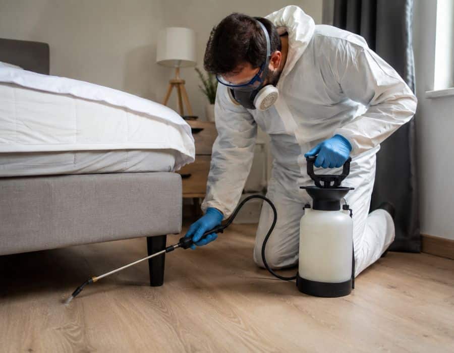 Technicien ViroXpert détectant des punaises de lit sur un matelas à Marseille